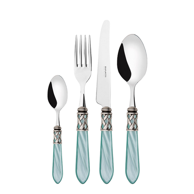 Aladdin Aqua Green - Sztućce dla 6 osób w kartonowym pudełku, wykończenie stare srebro, Bugatti