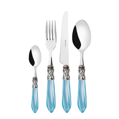 Aladdin Light Blue - Sztućce dla 6 osób w kartonowym pudełku, wykończenie stare srebro, Bugatti