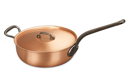 Classic - Ręcznie tworzona miedziana patelnia sauté z pokrywką, żeliwny uchwyt, Ø 28 cm, Falk