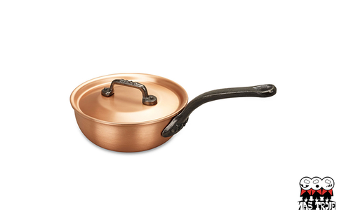 Classic - Ręcznie tworzona miedziana patelnia sauté z pokrywką, żeliwny uchwyt, Ø 16 cm, Falk