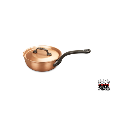 Classic - Ręcznie tworzona miedziana patelnia sauté z pokrywką, żeliwny uchwyt, Ø 16 cm, Falk