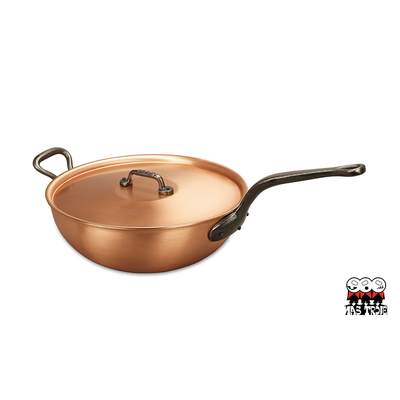 Classic - Luksusowy miedziany wok z wkładem do gotowania na  parze, żeliwny uchwyt, 4,5 litra, Ø 28 cm, Falk
