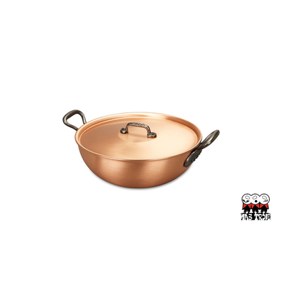 Classic - Luksusowy miedziany wok / patelnia do risotto, żeliwne uchwyty + pokrywka, 3 litry, Ø 24 cm, Falk