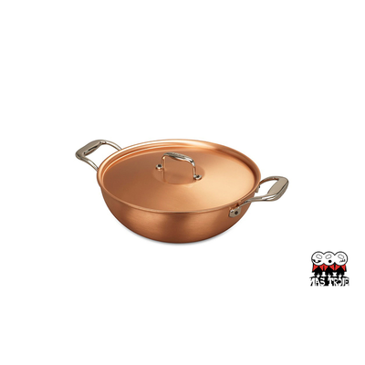 Signature - Miedziany wok / patelnia do risotto, dwa krótkie uchwyty + pokrywka, 3 litry, Ø 24 cm, Falk