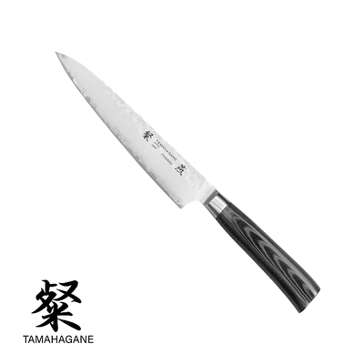 Tamahagane Tsubame Black - Japoński 3-warstwowy nóż uniwersalny, Shotoh, 15 cm, Kataoka