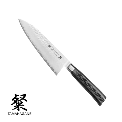 Tamahagane Tsubame Black - Japoński 3-warstwowy krótki nóż szefa kuchni, 15 cm, Kataoka