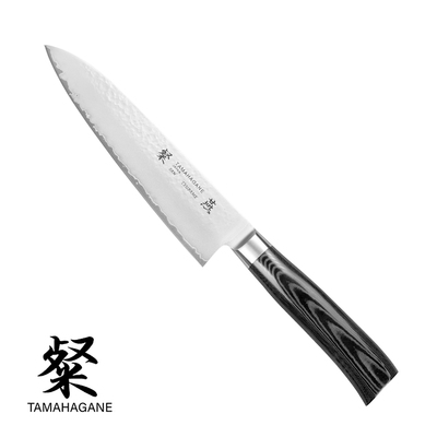 Tamahagane Tsubame Black - Japoński 3-warstwowy średni nóż szefa kuchni, Gyutoh, 18 cm, Kataoka