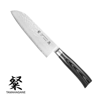 Tamahagane Tsubame Black - Japoński 3-warstwowy nóż Santoku, 17,5 cm, Kataoka