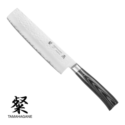 Tamahagane Tsubame Black - Japoński 3-warstwowy nóż szefa kuchni, Nakiri, 18 cm, Kataoka