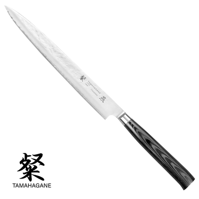 Tamahagane Tsubame Black - Japoński 3-warstwowy nóż do sushi, Sujihiki, 24 cm, Kataoka