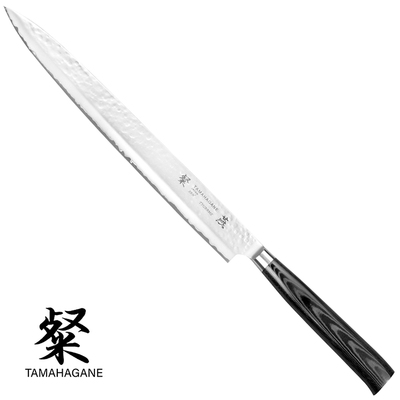 Tamahagane Tsubame Black - Japoński 3-warstwowy nóż do sushi, Sujihiki, 27 cm, Kataoka