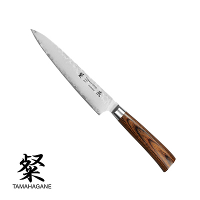 Tamahagane Tsubame Brown - Japoński 3-warstwowy nóż uniwersalny, Shotoh, 15 cm, Kataoka