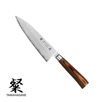Tamahagane Tsubame Brown - Japoński 3-warstwowy krótki nóż szefa kuchni, 15 cm, Kataoka