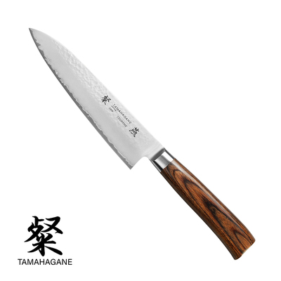 Tamahagane Tsubame Brown - Japoński 3-warstwowy średni nóż szefa kuchni, Gyutoh, 18 cm, Kataoka