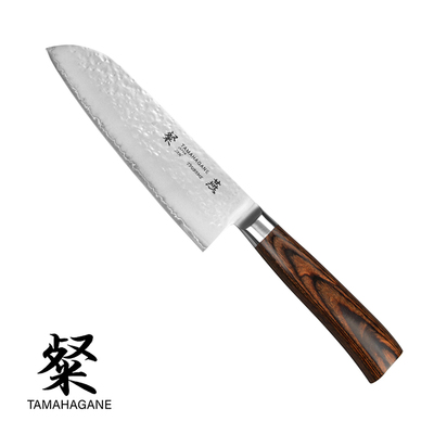 Tamahagane Tsubame Brown - Japoński 3-warstwowy nóż Santoku, 17,5 cm, Kataoka