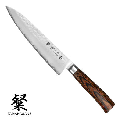 Tamahagane Tsubame Brown - Japoński 3-warstwowy nóż szefa kuchni, Gyutoh, 21 cm, Kataoka