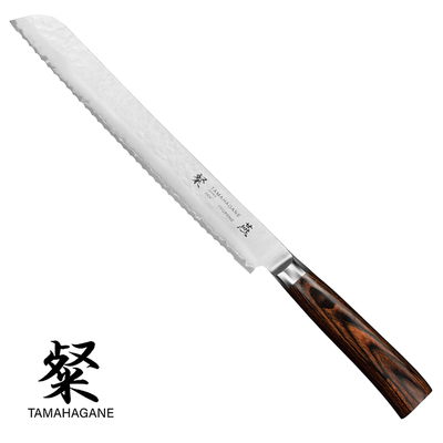 Tamahagane Tsubame Brown - Japoński 3-warstwowy nóż do pieczywa, 23 cm, Kataoka