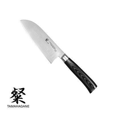 Tamahagane San Black - 3-warstwowy japoński mały nóż Santoku, 12 cm, Kataoka