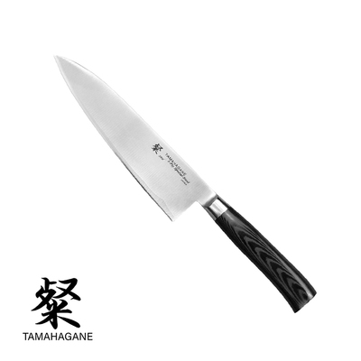 Tamahagane San Black - 3-warstwowy japoński krótki nóż kucharza, 15 cm, Kataoka