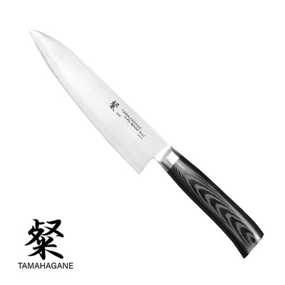 Tamahagane San Black - 3-warstwowy japoński średni nóż kucharza, Gyutoh, 18 cm, Kataoka