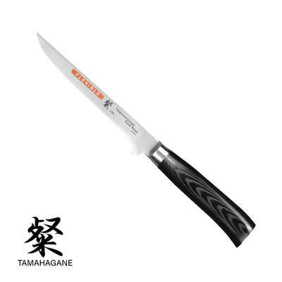 Tamahagane San Black - 3-warstwowy japoński elastyczny nóż do filetowania i trybowania, 16 cm, Kataoka