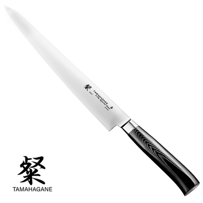 Tamahagane San Black - 3-warstwowy japoński nóż do sushi i sashimi, Sujihiki, 24 cm, Kataoka