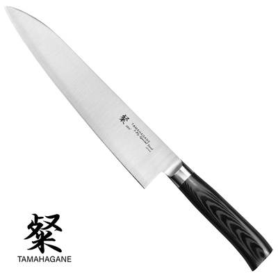 Tamahagane San Black - 3-warstwowy japoński długi nóż kucharza, Gyutoh, 24 cm, Kataoka