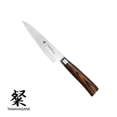 Tamahagane San Brown - 3-warstwowy japoński nóż uniwersalny, Shotoh, 12 cm, Kataoka