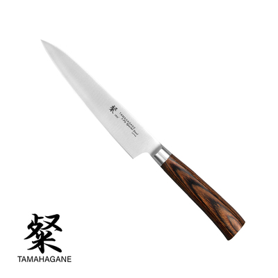 Tamahagane San Brown - 3-warstwowy japoński nóż uniwersalny, Shotoh, 15 cm, Kataoka