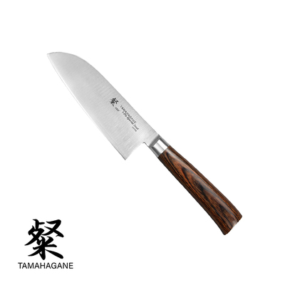 Tamahagane San Brown - 3-warstwowy japoński mały nóż Santoku, 12 cm, Kataoka