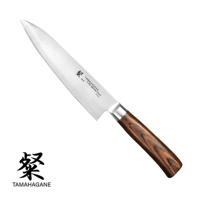 Tamahagane San Brown - 3-warstwowy japoński średni nóż kucharza, Gyutoh, 18 cm, Kataoka