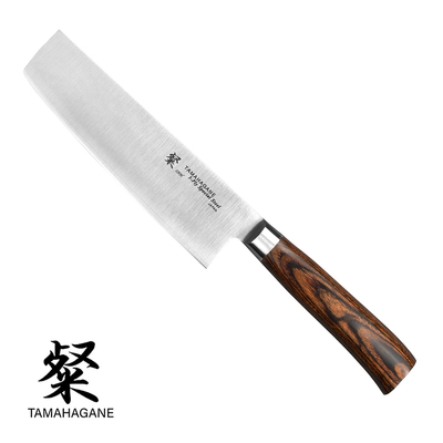 Tamahagane San Brown - 3-warstwowy japoński nóż Nakiri, 18 cm, Kataoka