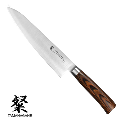 Tamahagane San Brown - 3-warstwowy japoński nóż kucharza, Gyutoh, 21 cm, Kataoka