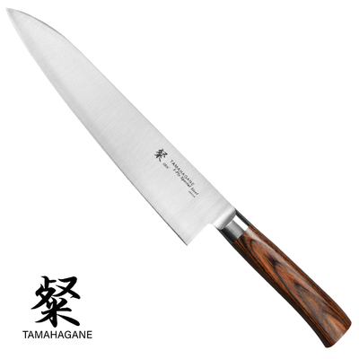 Tamahagane San Brown - 3-warstwowy japoński długi nóż kucharza, Gyutoh, 24 cm, Kataoka