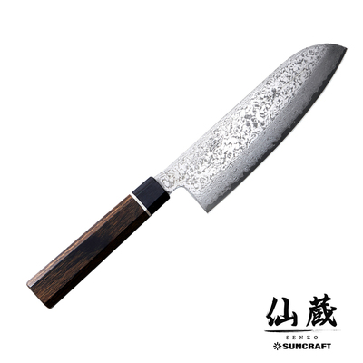 Senzo Black - Czerniony, 33-warstwowy japoński nóż Santoku, 16,7 cm, Suncraft