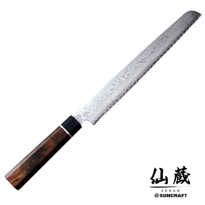 Senzo Black - Czerniony, 33-warstwowy japoński nóż do pieczywa, 22 cm, Suncraft