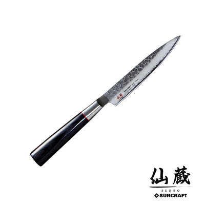 Senzo Classic - Młotkowany, 33-warstwowy japoński nóż uniwersalny, Shotoh, 12 cm, Suncraft