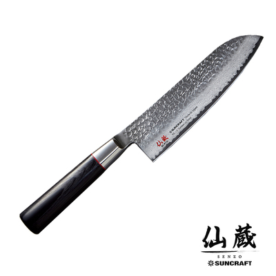 Senzo Classic - Młotkowany, 33-warstwowy japoński nóż Santoku, 16,7 cm, Suncraft