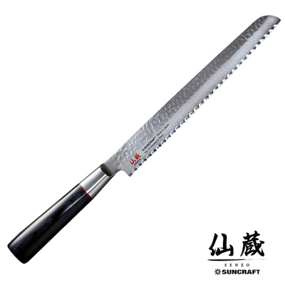 Senzo Classic - Młotkowany, 33-warstwowy japoński nóż do pieczywa, 22 cm, Suncraft