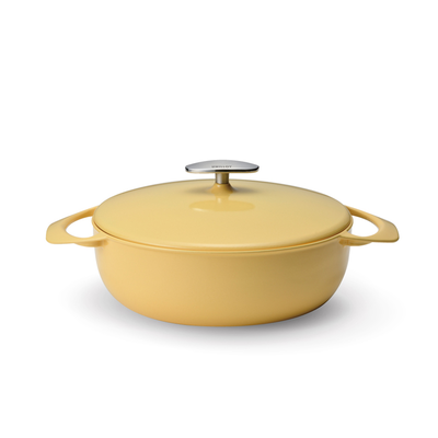 Yellow - japoński, niski żeliwny garnek, kolor żółty, 2,6 litra, Ø 22 cm, Unilloy