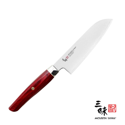 Revolution Red - Japoński nóż do warzyw i mięs Ko-Santoku, stal proszkowa SPG2, 15 cm, Mcusta Zanmai
