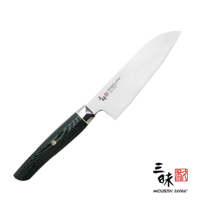 Revolution Green - Japoński nóż do warzyw i mięs Ko-Santoku, stal proszkowa SPG2, 15 cm, Mcusta Zanmai