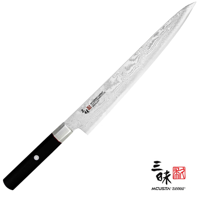 Splash Damascus - Japoński, 33-warstwowy nóż do sushi i sashimi Sujihiki, 27 cm, Mcusta Zanmai 