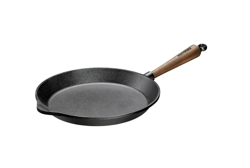 Walnut - Płytka patelnia z naturalnego żeliwa, uchwyt z orzecha włoskiego, Ø 24 cm, Skeppshult