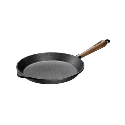 Walnut - Płytka patelnia z naturalnego żeliwa, uchwyt z orzecha włoskiego, Ø 26 cm, Skeppshult