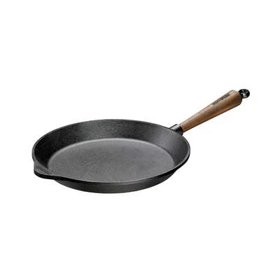 Walnut - Płytka patelnia z naturalnego żeliwa, uchwyt z orzecha włoskiego, Ø 28 cm, Skeppshult