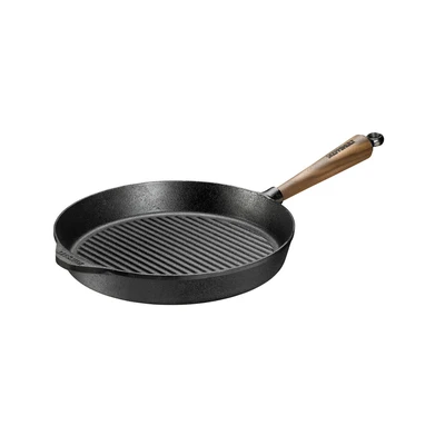 Walnut - Grillowa patelnia z naturalnego żeliwa, uchwyt z orzecha włoskiego, Ø 28 cm, Skeppshult