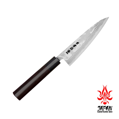 Zen-Bokashi - 11-warstwowy japoński nóż uniwersalny Shotoh 13,5 cm, stal Aogami 2 i żelazo, Kanetsune