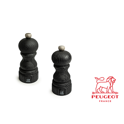 Paris Nature Black - Francuskie młynki do pieprzu i soli, upcyklingowany buk, 12 cm, Peugeot