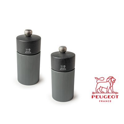 Line Dark Carbon - Zestaw luksusowych młynków do przypraw, frezowane aluminium i drewno, 12 cm, Peugeot